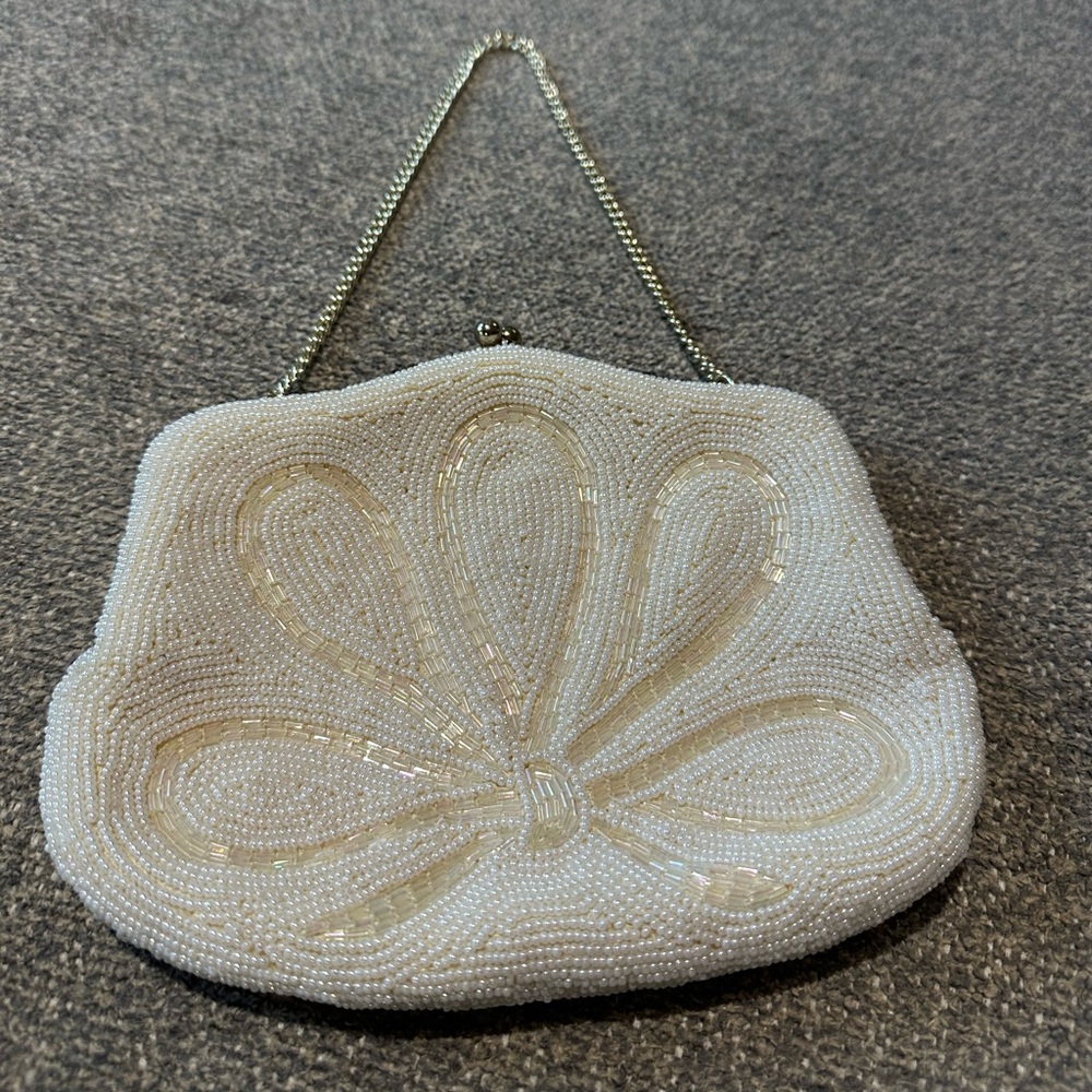 Vintage Waborg White Beaded Clutch
